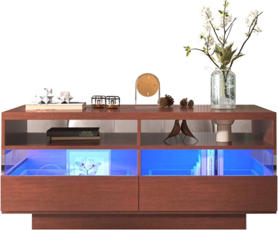 Merlooks Salontafel woonkamertafel met twee opbergvakken en twee laden reflecterende acryllamp uniek visueel effect