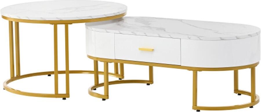 Merlooks Salontafels 2-delig tafelonderstel metaal goud elegante woonkamertafels moderne bijzettafels