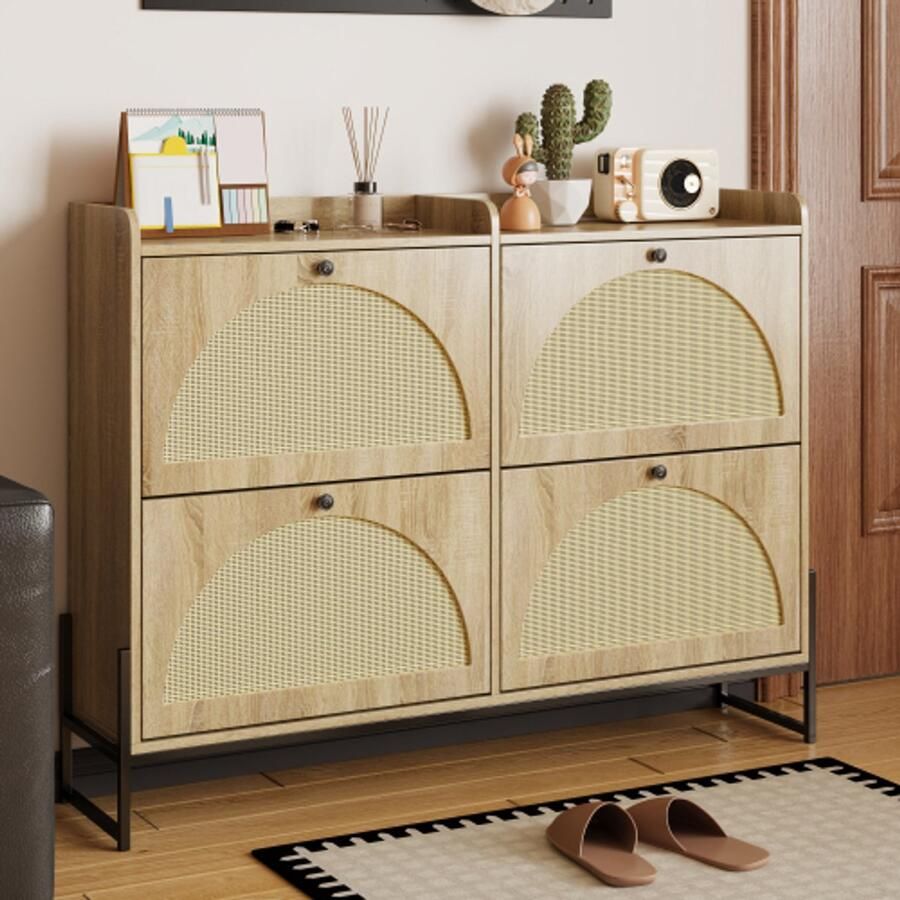 Merlooks Schoenenkast met 4 deuren verstelbaar schoenenrek smal hal gang