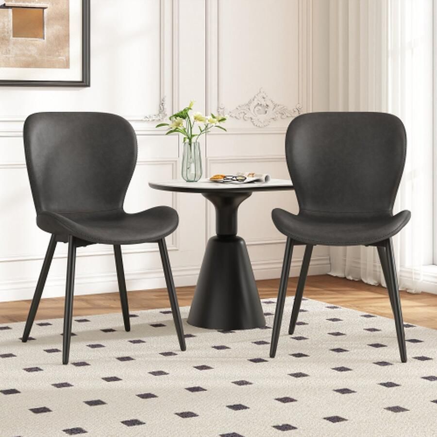 Merlooks Set van 2 moderne eetkamerstoelen zwart gepoedercoate poten verstelbare poten ideaal voor woonkamer eetkamer en keuken (grijs)