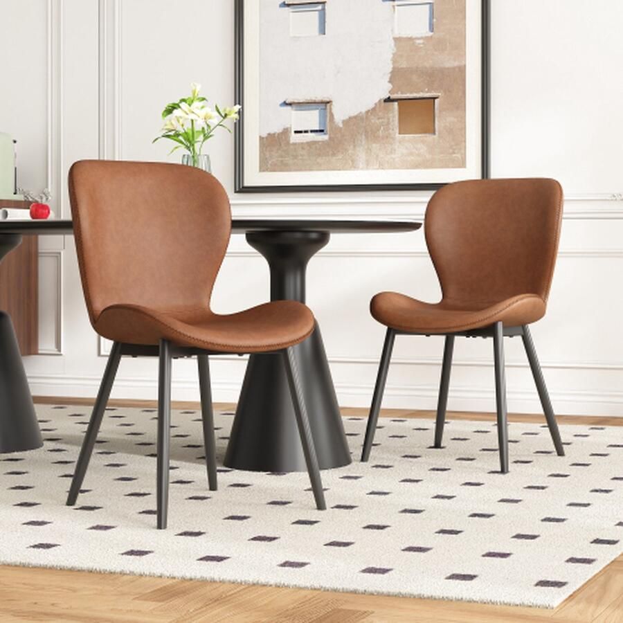 Merlooks Set van 2 moderne eetkamerstoelen zwarte gepoedercoate poten verstelbare poten ideaal voor woonkamer eetkamer en keuken (bruin)