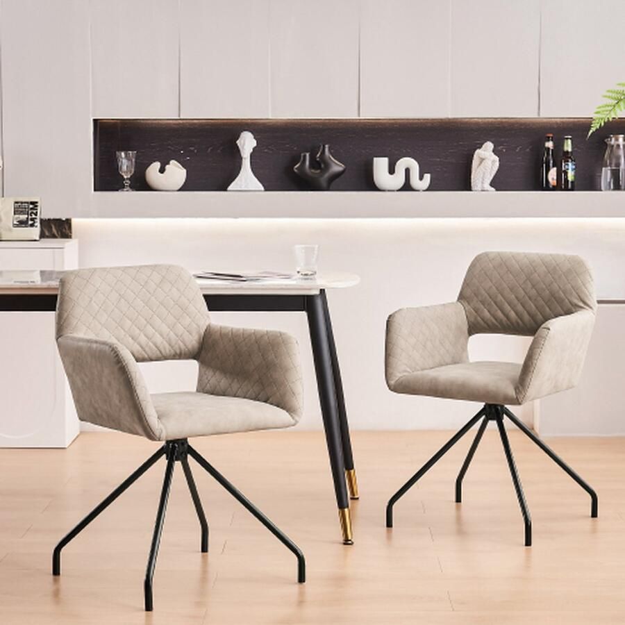 Merlooks (Set van 2) Zorgvuldig geselecteerde make-up stoelen in de woon- en slaapkamer gemaakt van kunstleder voor eenvoudiger onderhoud! (khaki)