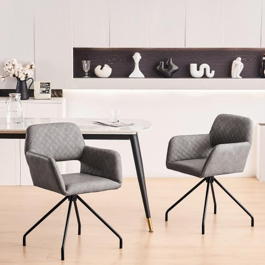 Merlooks (Set van 2) Zorgvuldig geselecteerde make-up stoelen in de woon- en slaapkamer gemaakt van kunstleder voor eenvoudiger onderhoud! (Cementgrijs)