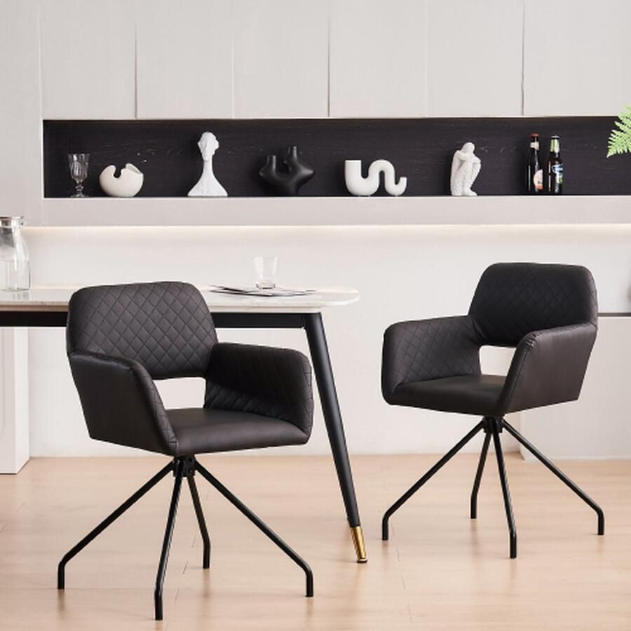 Merlooks (Set van 2) Zorgvuldig geselecteerde make-up stoelen in de woon- en slaapkamer gemaakt van kunstleder voor eenvoudiger onderhoud! (zwart)