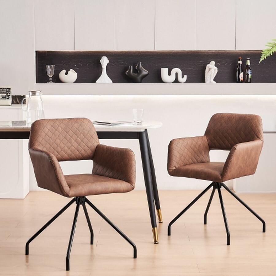 Merlooks (Set van 2) Zorgvuldig geselecteerde make-up stoelen in de woon- en slaapkamer gemaakt van kunstleder voor eenvoudiger onderhoud! (bruin)