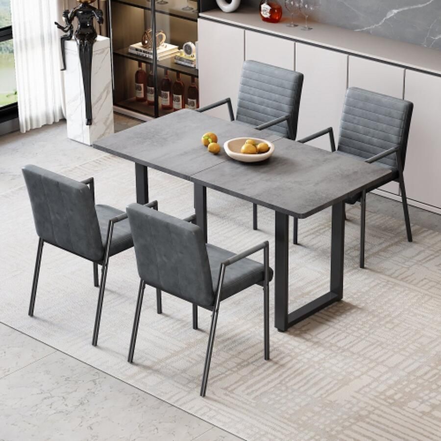 Merlooks Set van 4 verticaal gestreepte eetkamerstoelen Gestoffeerde stoel met metalen poten Moderne loungestoel Woonkamerstoel voor slaapkamer Fauteuil Zwart