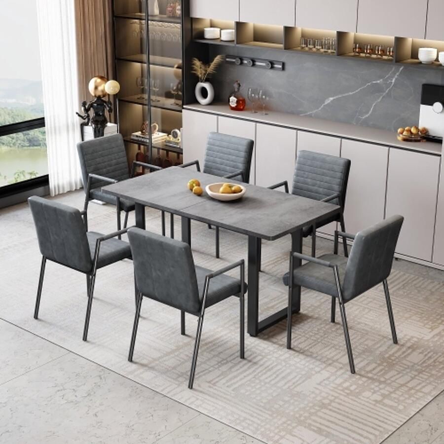Merlooks Set van 6 verticaal gestreepte eetkamerstoelen Gestoffeerde stoel met metalen poten Moderne loungestoel Woonkamerstoel voor slaapkamer Fauteuil Zwart