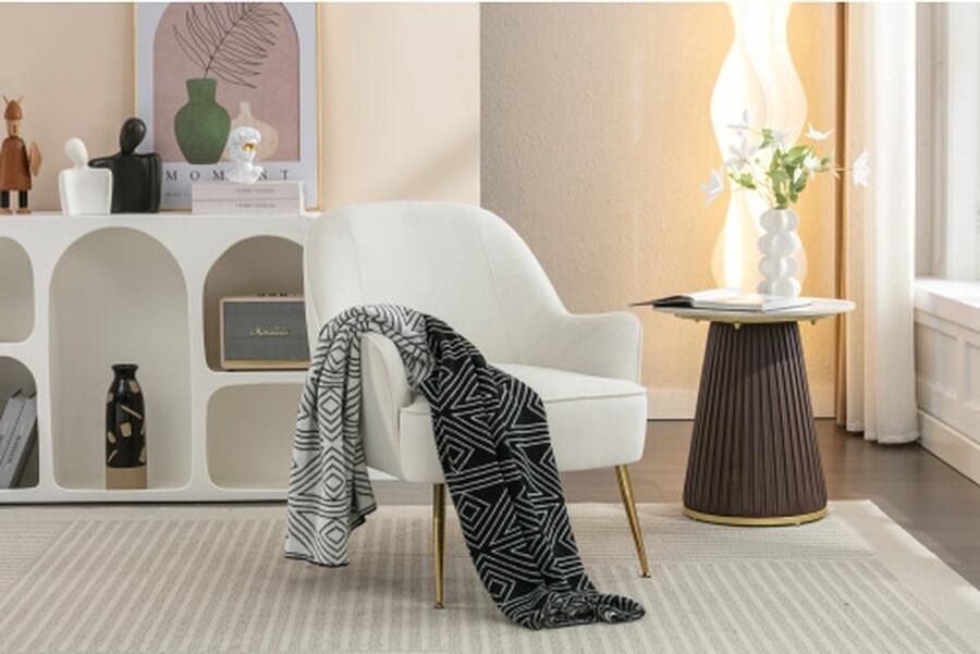 Merlooks Stoelen voor woonkamer slaapkamer kantoor vrije tijd gewatteerde enkele fauteuil comfortabele stoel leesclub koffiestoel met metalen poten (style 2 white )