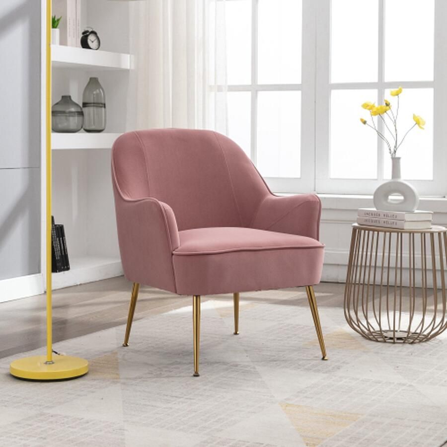 Merlooks Stoelen voor woonkamer slaapkamer kantoor vrije tijd gewatteerde enkele fauteuil comfortabele stoel leesclub koffiestoel met metalen poten (style 2 rose)