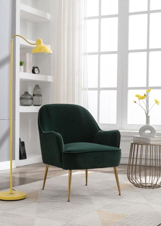 Merlooks Stoelen voor woonkamer slaapkamer kantoor vrije tijd gewatteerde enkele fauteuil comfortabele stoel leesclub koffiestoel met metalen poten (style 2 Green)