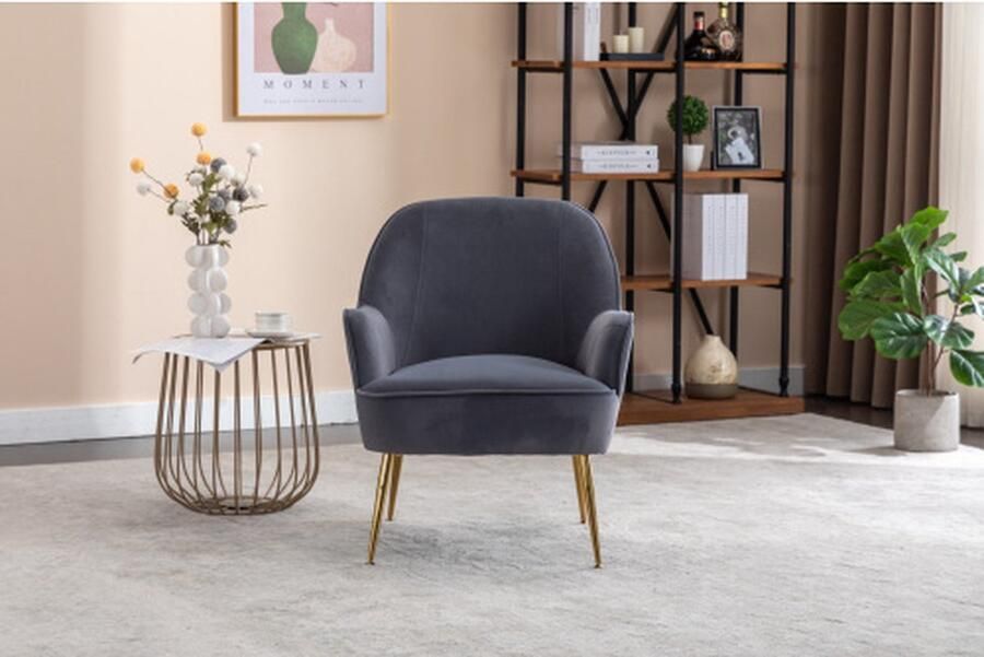Merlooks Stoelen voor woonkamer slaapkamer kantoor vrije tijd gewatteerde enkele fauteuil comfortabele stoel leesclub koffiestoel met metalen poten (style 2 blue)