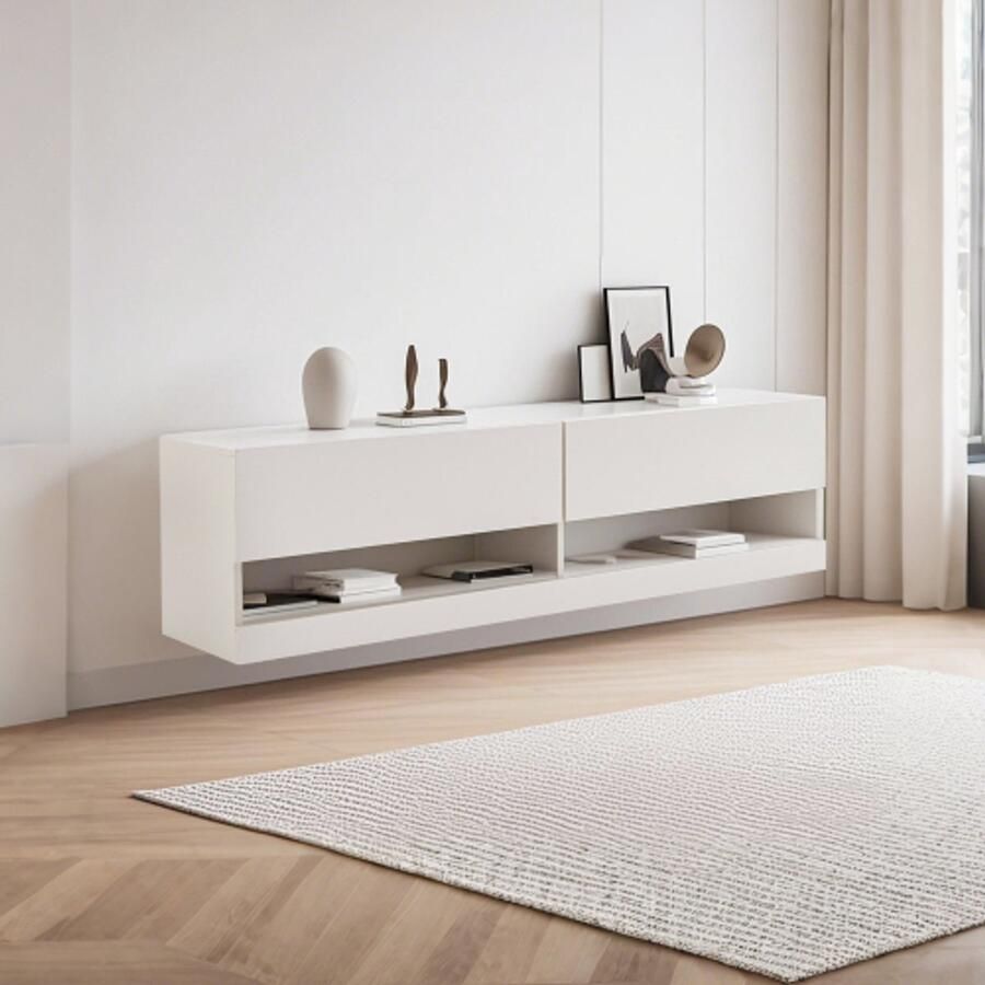 Learnlogic Tv -kast met verlichting 7 kleuren verstelbaar hangende tv -kast lowboard televisiekast 140x35x40cm wit