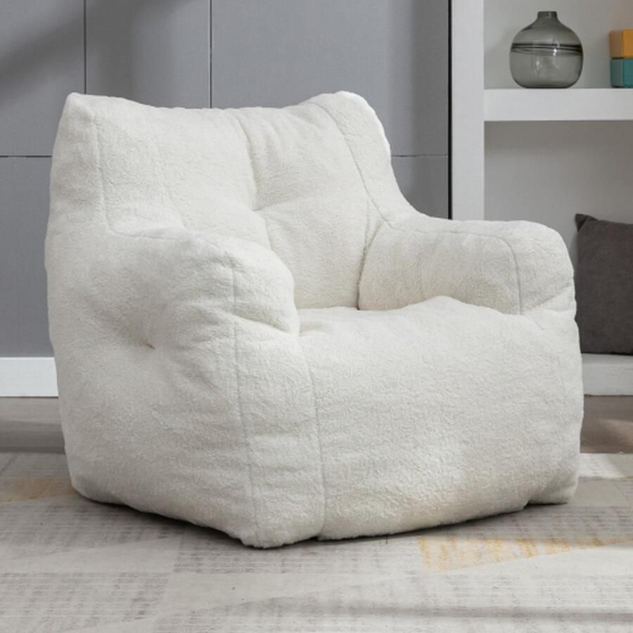 Merlooks Zachte gecapitonneerde schuimstof zitzak met teddystof