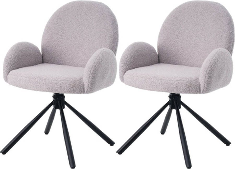 Merlooks Moderne en eenvoudige set van 2 draaibare Sherpa-stof er zijn leuningen eetkamerstoel grijs