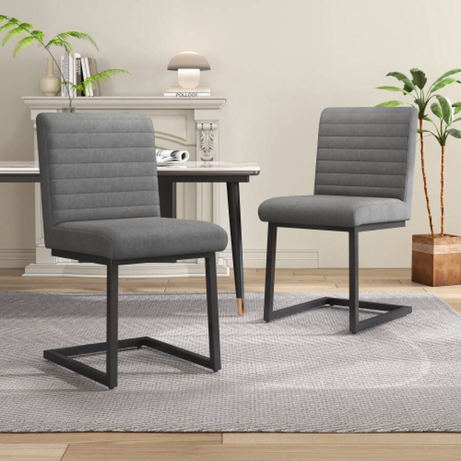 Merlooks Set van 2 eetkamerstoelen gestoffeerde stoel met zigzag metalen poten moderne loungestoel stoel voor slaapkamer studeerkamer en bureau kunstleer grijs