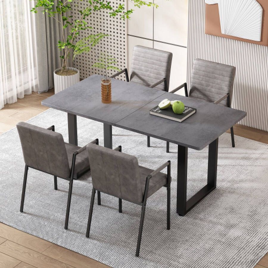 Merlooks Set van 4 verticaal gestreepte eetkamerstoelen Gestoffeerde stoel met metalen poten Moderne loungestoel Woonkamerstoel voor slaapkamer Fauteuil Grijs - Foto 2
