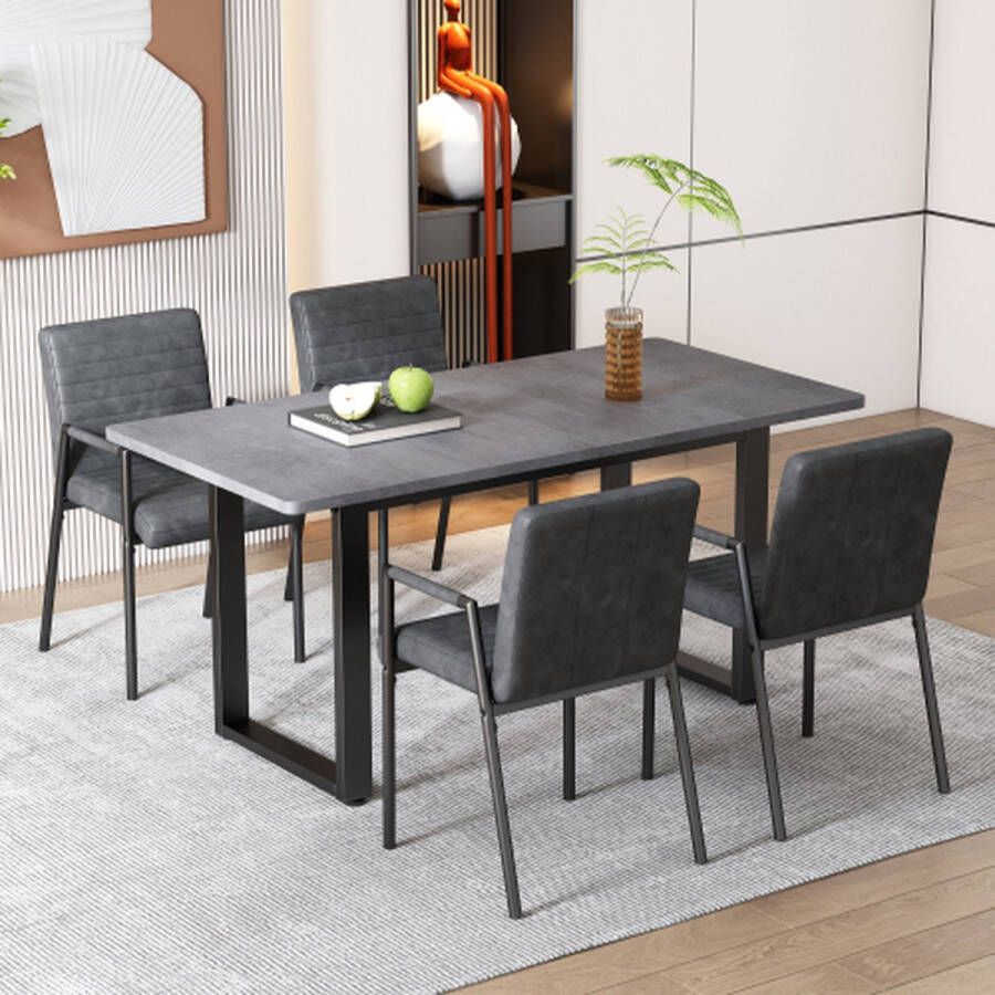 Merlooks Set van 4 verticaal gestreepte eetkamerstoelen Gestoffeerde stoel met metalen poten Moderne loungestoel Woonkamerstoel voor slaapkamer Fauteuil Grijs