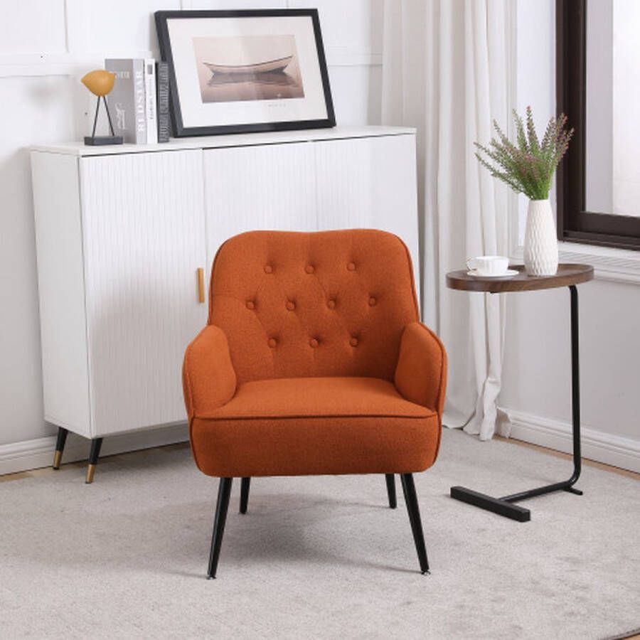 Merlooks Stoelen voor woonkamer slaapkamer kantoor vrije tijd gewatteerde enkele fauteuil comfortabele stoel leesclub koffiestoel met metalen poten (oranje) - Foto 2