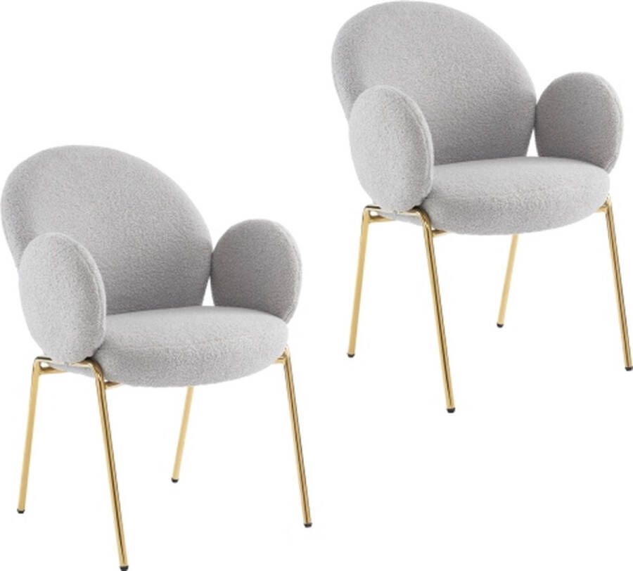 Merlooks Teddy Velvet vrijetijdsstoel fauteuil enkele fauteuil restauranteetstoel stoel met roze metalen poten grijze set 2