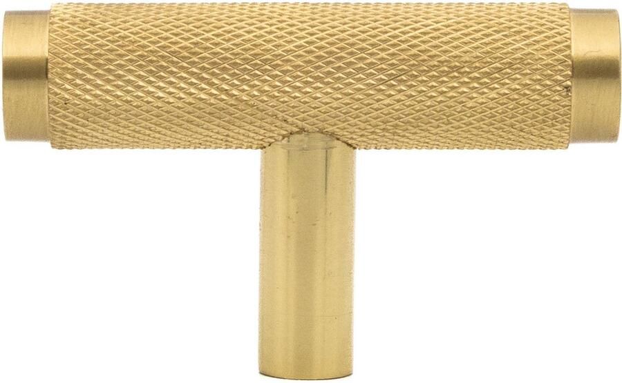Messtique Kastknop Knurled T-Bar 50mm – compacte T-vormige meubelknop van messing Gepolijst Messing