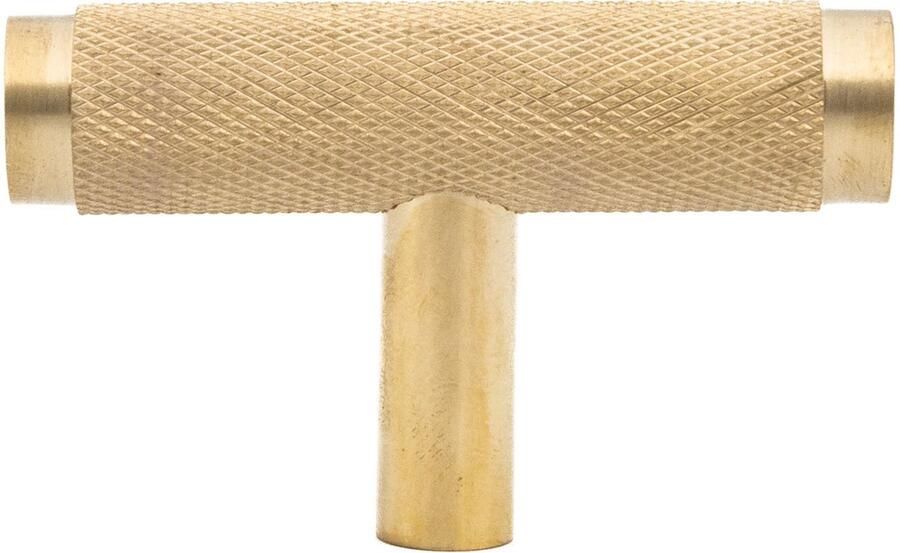 Messtique Kastknop Knurled T-Bar 50mm – compacte T-vormige meubelknop van messing Gepolijst Messing ongelakt