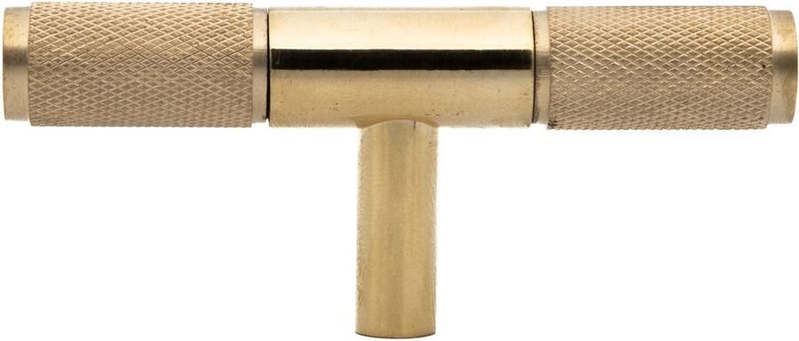 Messtique Kastknop Knurled T-Bar – messing meubelknop met luxe uitstraling Gepolijst Messing ongelakt