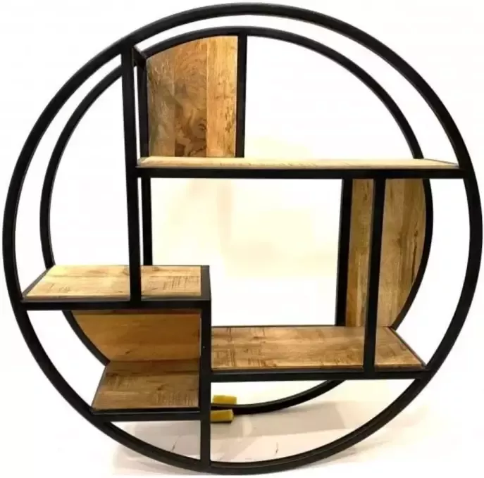 Metaalinterieur Industrieel rond wandkast rond 80 van metaal en mango hout