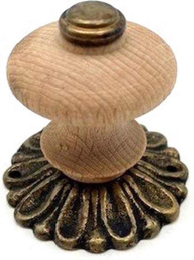 Metal Style Knop Beuken met Messing antiek rozet rond 40mm