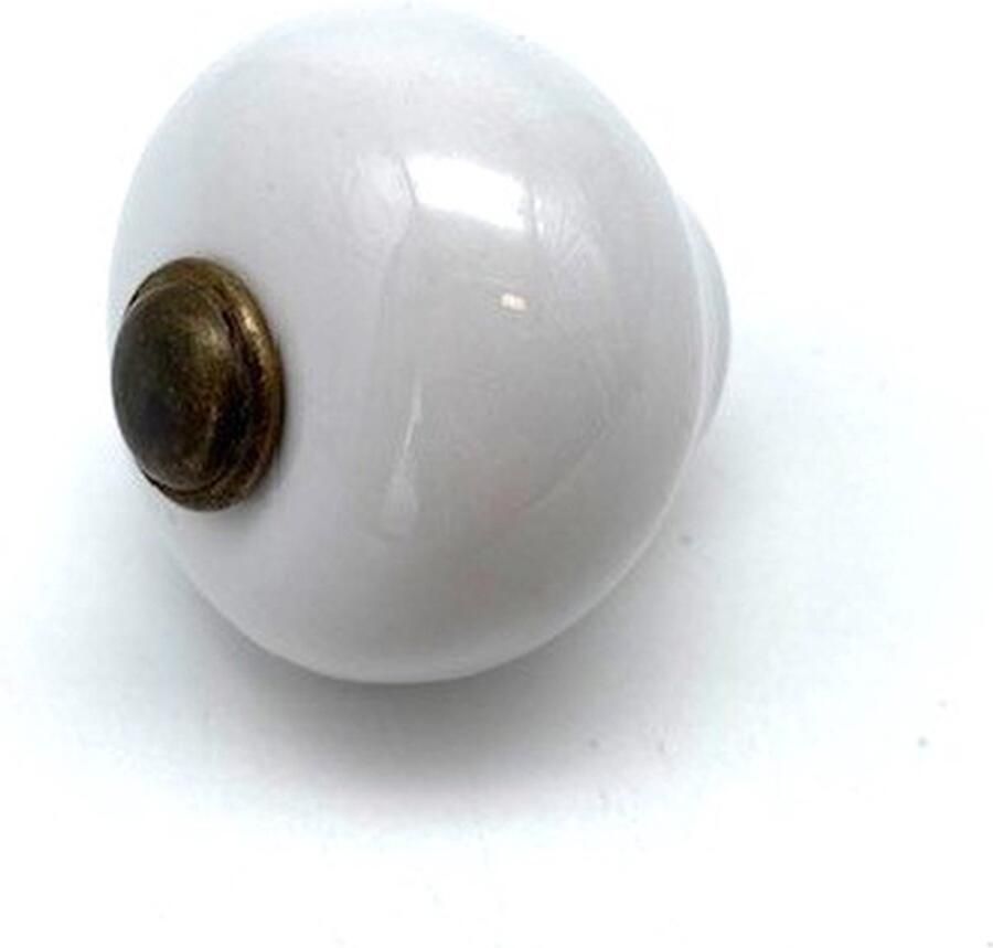 Metal Style Knop Wit Porselein Brons Antiek Groot 40mm