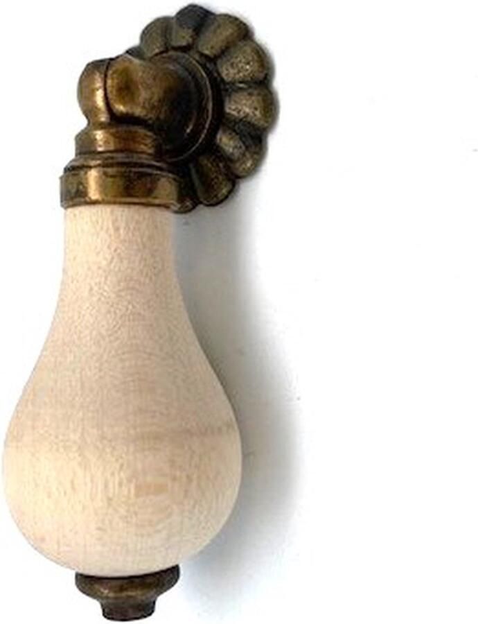 Metal Style Ladegreep Hanger Hout en Messing antiek 52mm