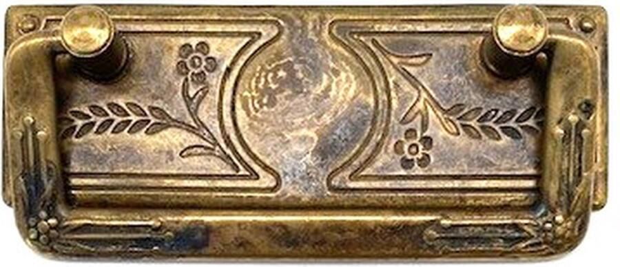 Metal Style Ladegreep Messing antiek bloem en aar horizontaal 97mm