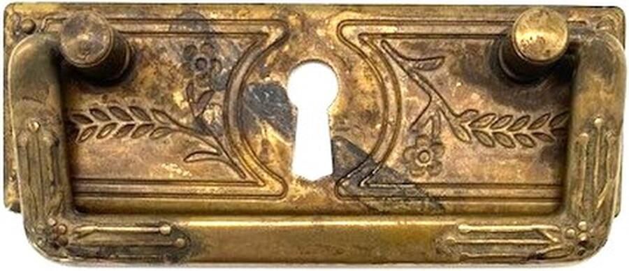 Metal Style Ladegreep Messing antiek bloem en aar horizontaal met sleutelgat 97mm