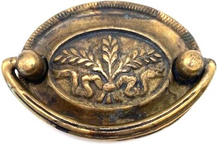 Metal Style Ladegreep Messing Antiek Ovaal Boeket Aren met Lint 66x55mm