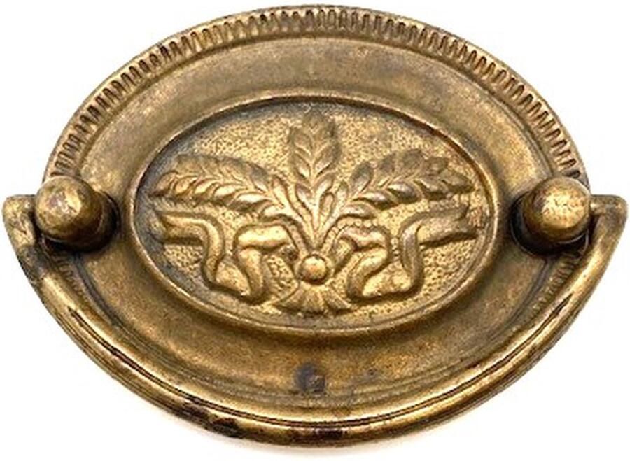 Metal Style Ladegreep Messing Antiek Ovaal Boeket Aren met Lint Groot 79x60mm