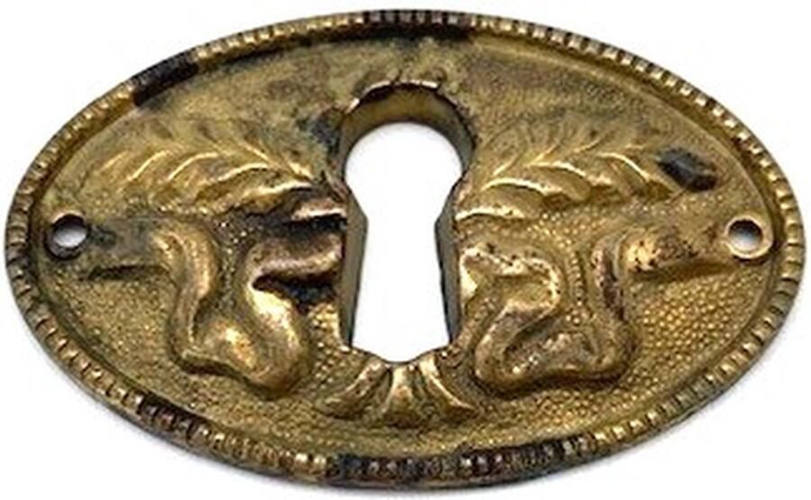 Metal Style Sleutelplaat Messing antiek ovaal Boeket Aren met Lint 54x35mm