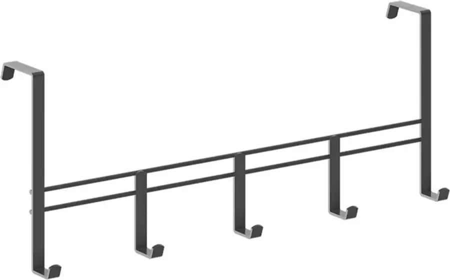 Metaltex Kapstok met 5 haken voor stompe deur zwart 4cm breed 38x15cm ophangen zonder boren sterke coating past op stompe deur - Foto 2