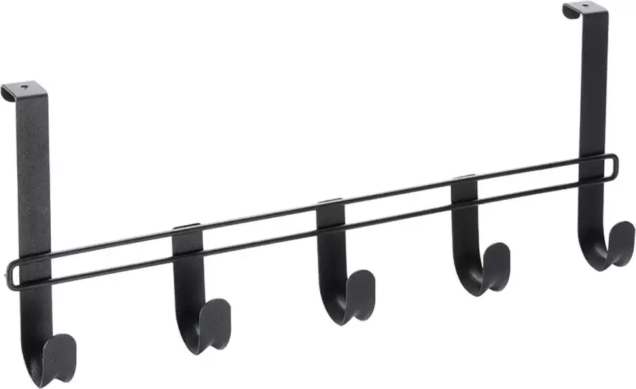 Metaltex Kapstok voor opdekdeur van 2 cm Zwart deurkapstok 5 haken 38x6x15 cm