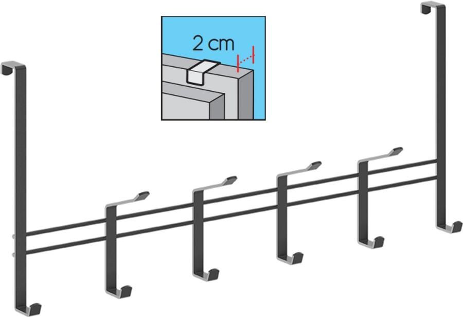 Metaltex Kapstok voor deur van 2 cm Zwart 10 haken deurkapstok 44 5x20 5 cm opdekdeur