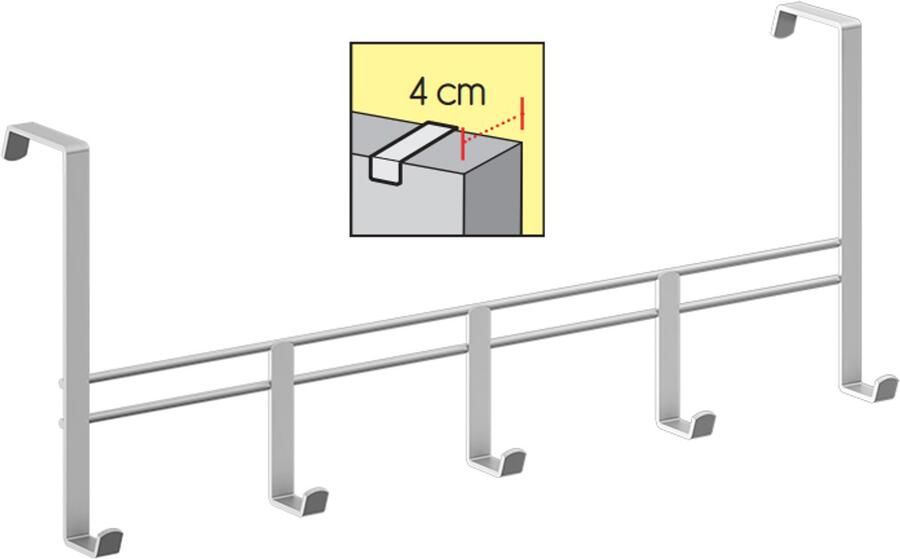 Tomado Metaltex Deurkapstok grijs 5 haken Zilver Klaar voor gebruik Geschikt voor opdekdeur Geschikt voor stompe deur - Foto 3