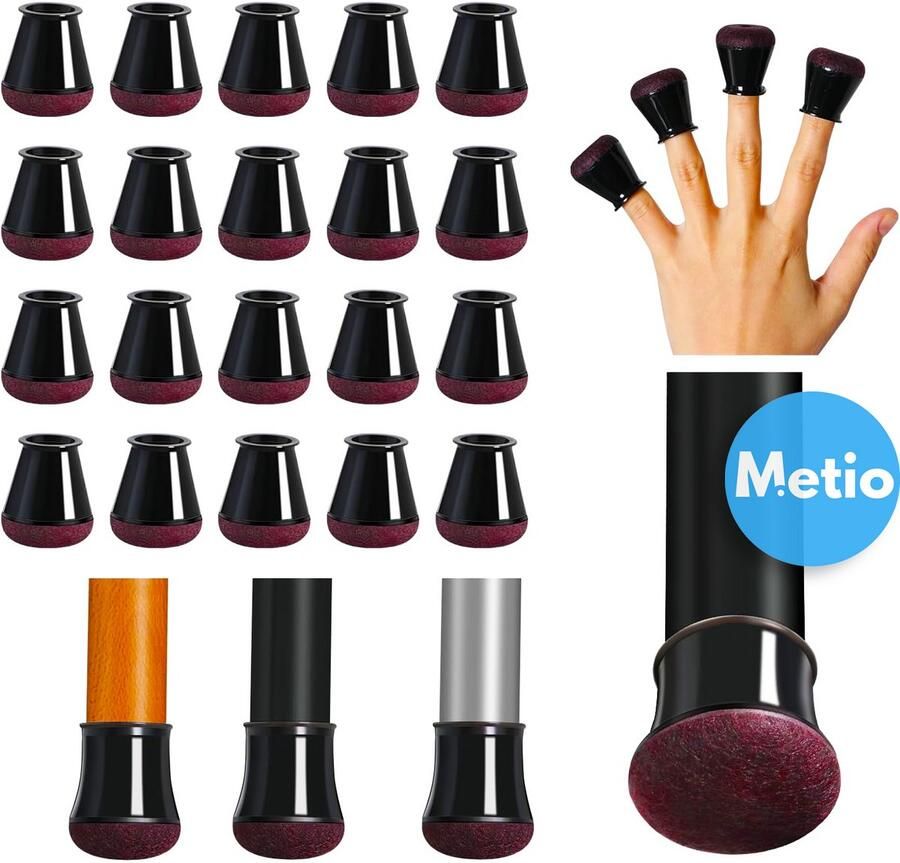 Metio – 20x Stoelpoot Beschermers van Siliconen met Vilt – Antikras Geluiddempend & Geschikt voor Hout Laminaat & Tegels – Rond 14-20 mm – Zwart