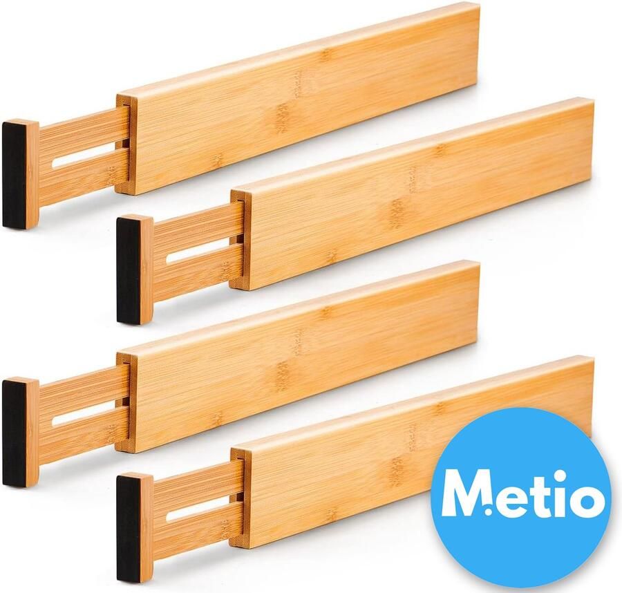 Metio Bamboe Ladeverdelers Verstelbaar 38-45 cm Veerbelast Natuurlijk Gevernist Bamboe (4 stuks)