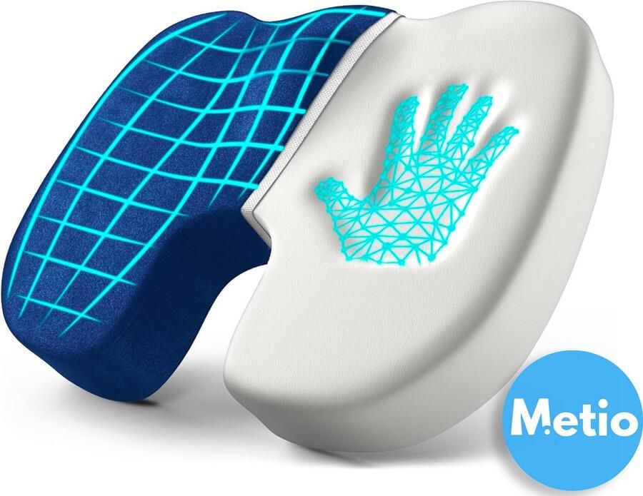 Metio – Ergonomisch Zitkussen van Traagschuim – Antislip & Afneembare Wasbare Hoes Comfortkussen voor Bureaustoel Auto & Gamingstoel – Blauw Velours