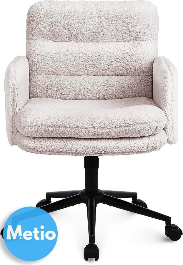 Metio – Ergonomische Bureaustoel met Imitatie-Cashmere Bekleding – In Hoogte Verstelbaar 360° Draaibaar Kantel- en Vergrendelfunctie – Crème