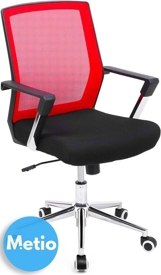 Metio – Ergonomische Bureaustoel met Mesh Rugleuning – In Hoogte Verstelbaar Armleuningen 360° Draaibaar & Soepele Wielen – Zwart Rood