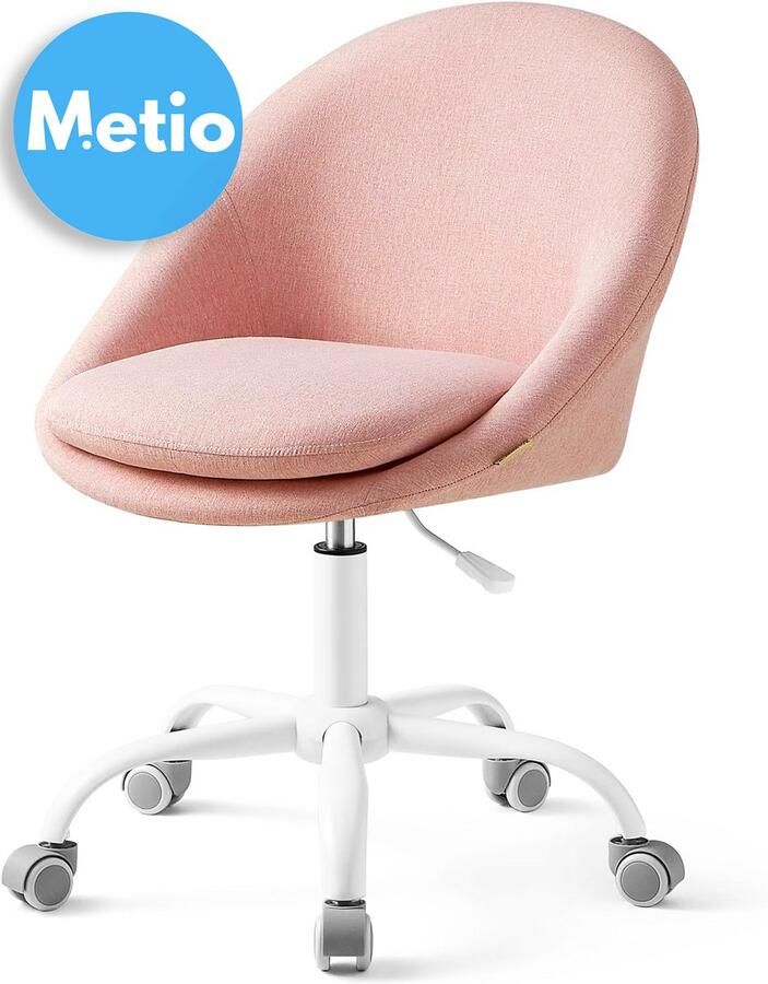 Metio – Luxe Home Office Stoel Zonder Armleuningen – In Hoogte Verstelbaar 360° Draaibaar Katoen-Linnen Bekleding Compact Ontwerp – Pastel Roze
