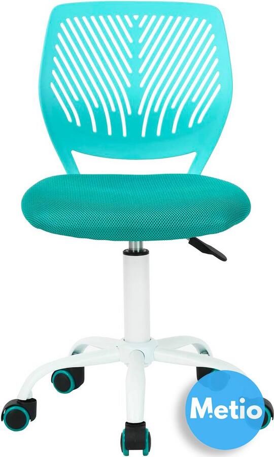 Metio – Moderne Kinder Bureaustoel Zonder Armleuningen – In Hoogte Verstelbaar 360° Draaibaar Ergonomisch Ruimtebesparend – Turquoise