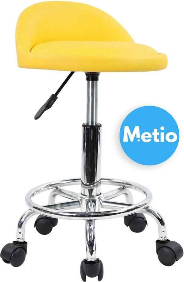 Metio Werkkruk Draaistoel met Lage Rugleuning Verstelbare Hoogte & Wielen Geel PU Leer
