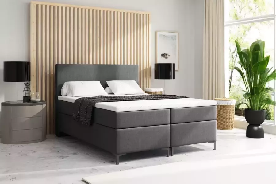 Meuba Home Atlanta Boxspring Donkergrijs 140x200 Stof Met topper 8cm - Foto 1