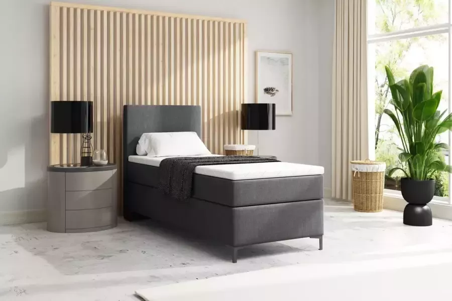 Meuba Home Atlanta Boxspring Donkergrijs 90x200 Stof Met topper 8cm