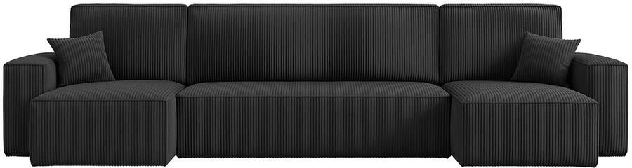 Meuba Home Hoekbank Elisa U-Bank met bedfunctie en opbergruimte Grijs Ribstof Velvet Zetel -Slaapbank